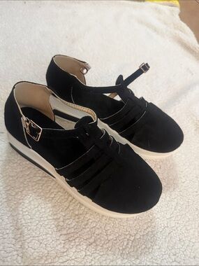 Black Women’s Platform Casual Shoes with Ankle Strap